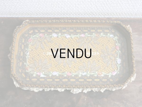 画像3: 未使用 1920年代 アンティーク ロココトリム＆レース付き トレイ (3)