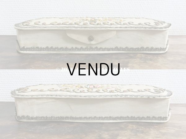 画像6: 1900年代 アンティーク リボン刺繍のカルトナージュボックス　グローブ入れ  (6)