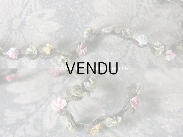画像6: アンティーク  シルク製 6色の薔薇のロココトリム  ロココリボン 52cm (6)