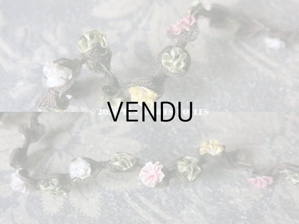 画像4: アンティーク  シルク製 6色の薔薇のロココトリム  ロココリボン 52cm (4)