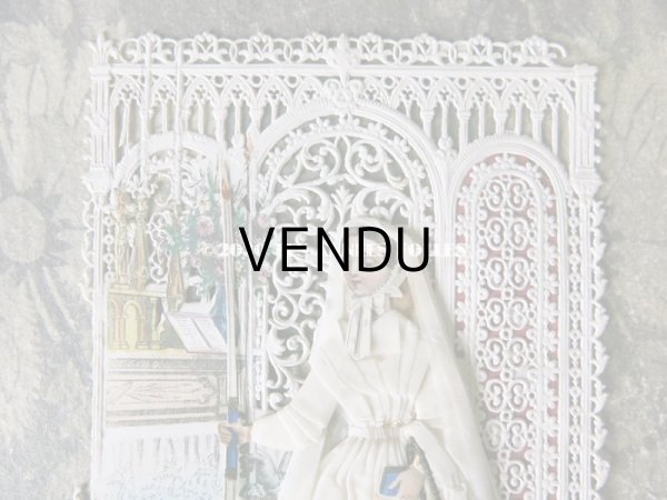 画像6: 1870年 アンティーク  初聖体のカニヴェ コミュ二オン レースの透かし柄 (6)