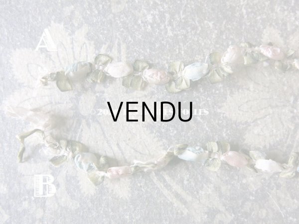 画像5: アンティーク シルク製 ロココトリム 3色の薔薇 パウダーピンク＆パウダーブルー ロココリボン 13.5〜15cm (5)