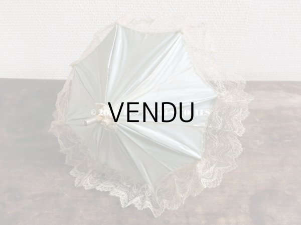 画像12: アンティーク  ドール用  パウダーブルーのパラソル 犬の頭のハンドル (12)