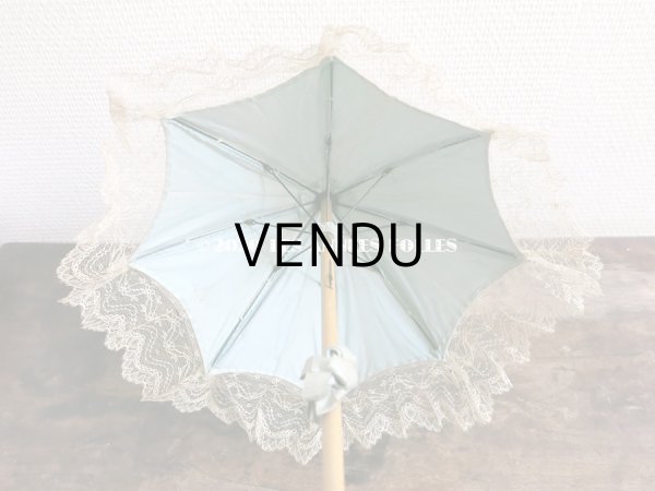 画像9: アンティーク  ドール用  パウダーブルーのパラソル 犬の頭のハンドル (9)