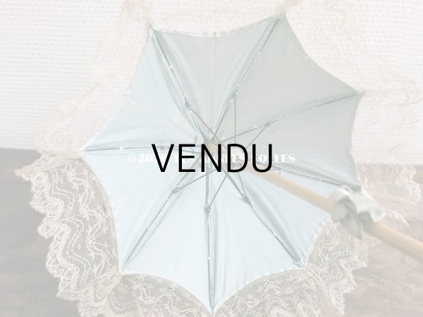 画像10: アンティーク  ドール用  パウダーブルーのパラソル 犬の頭のハンドル (10)