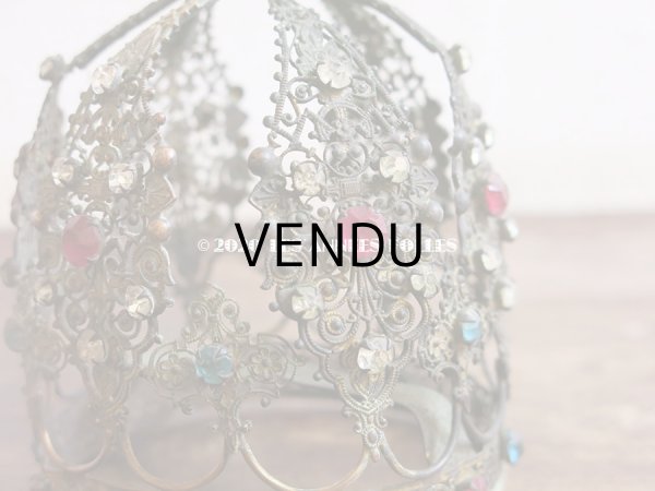 画像10: 19世紀 アンティーク ピンク＆ブルー＆クリアの石付き 聖母マリア＆幼いキリストの王冠 (10)