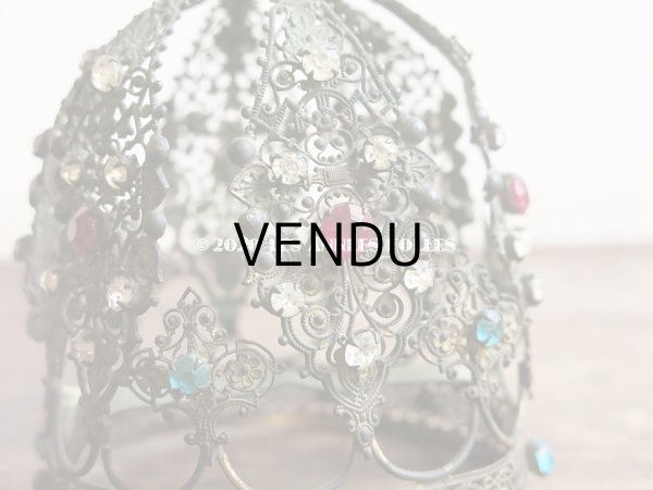 画像12: 19世紀 アンティーク ピンク＆ブルー＆クリアの石付き 聖母マリア＆幼いキリストの王冠 (12)