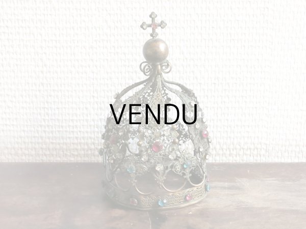 画像3: 19世紀 アンティーク ピンク＆ブルー＆クリアの石付き 聖母マリア＆幼いキリストの王冠 (3)