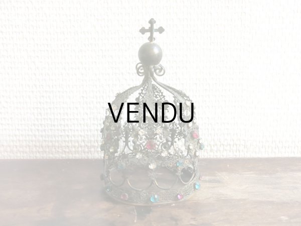 画像4: 19世紀 アンティーク ピンク＆ブルー＆クリアの石付き 聖母マリア＆幼いキリストの王冠 (4)