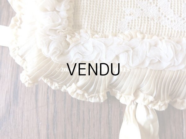 画像3: アンティーク シルクシフォンのフリル & フィレレースのハンキーケース　ポシェット アイボリー色 (3)