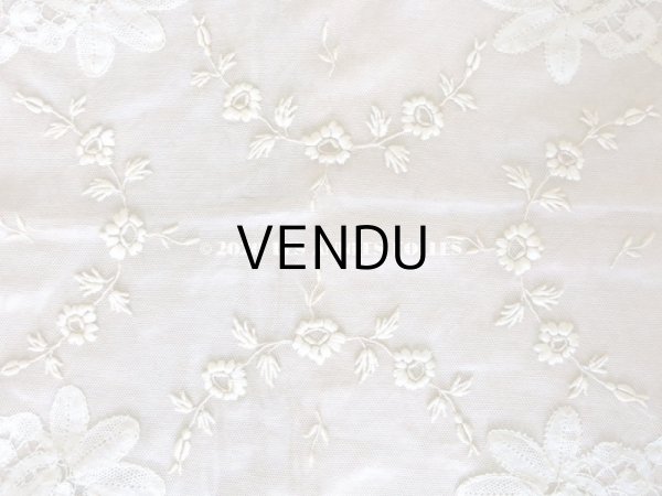 画像10: アンティーク ロココモチーフ付き ボビンレース＆ホワイトワーク レース＆シルクのベッドカバー (10)