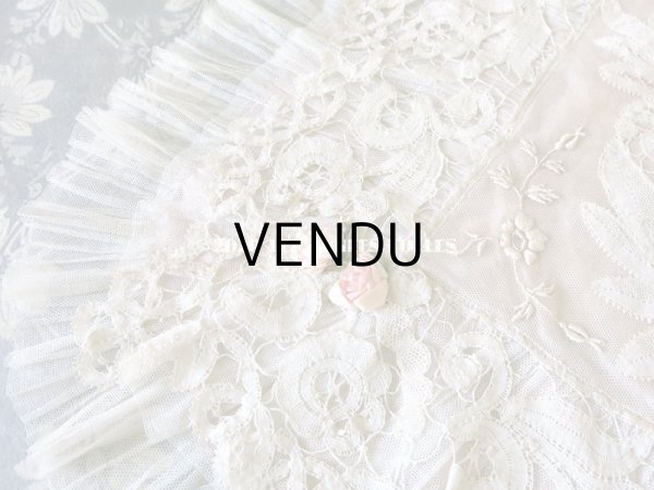 画像5: アンティーク ロココモチーフ付き ボビンレース＆ホワイトワーク レース＆シルクのベッドカバー (5)