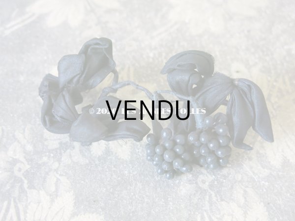 画像12: 未使用 1900年代 アンティーク 黒花のリース＆布花 5点のセット (12)