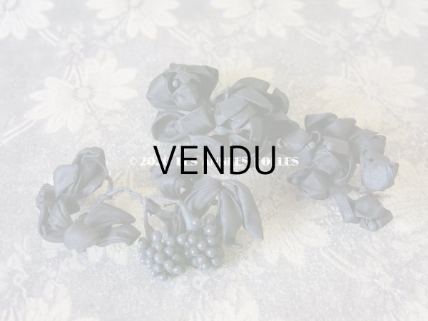 画像11: 未使用 1900年代 アンティーク 黒花のリース＆布花 5点のセット (11)