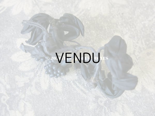 画像13: 未使用 1900年代 アンティーク 黒花のリース＆布花 5点のセット (13)