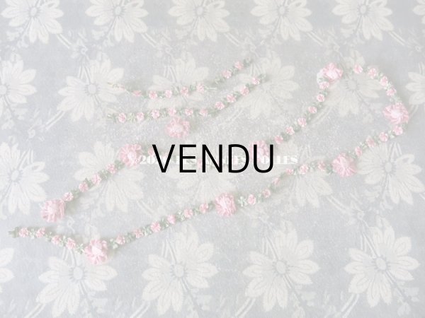 画像3: 1920年代 アンティーク シルク製 ロココトリム ピンクの薔薇 ロココリボン 103cm (3)