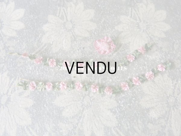 画像4: 1920年代 アンティーク シルク製 ロココトリム ピンクの薔薇 ロココリボン 103cm (4)