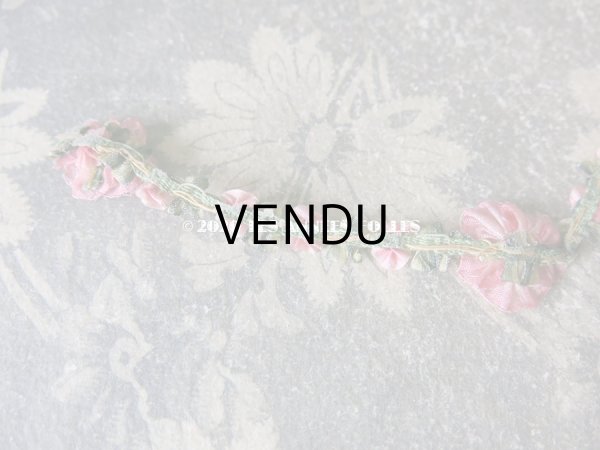 画像7: 1920年代 アンティーク シルク製 ロココトリム ピンクの薔薇 ロココリボン 103cm (7)