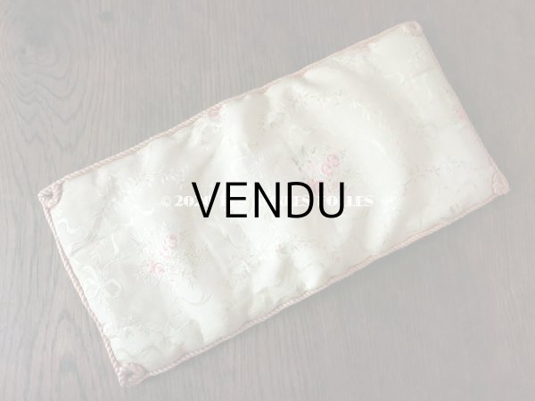 画像5: アンティーク 小さなハンキーケース ピンクの薔薇&リボンのガーランド ハンカチ用ポシェット  (5)