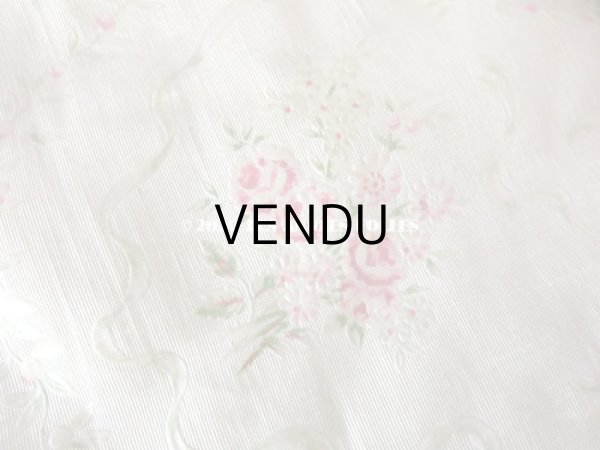 画像7: アンティーク 小さなハンキーケース ピンクの薔薇&リボンのガーランド ハンカチ用ポシェット  (7)