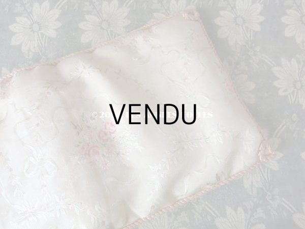 画像11: アンティーク 小さなハンキーケース ピンクの薔薇&リボンのガーランド ハンカチ用ポシェット  (11)