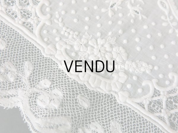 画像9:  19世紀 アンティーク  結婚式のハンカチ イニシャル【CH】 ホワイトワーク & 手編みのヴァランシエンヌレース (9)