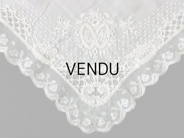 画像3:  19世紀 アンティーク  結婚式のハンカチ イニシャル【CH】 ホワイトワーク & 手編みのヴァランシエンヌレース (3)