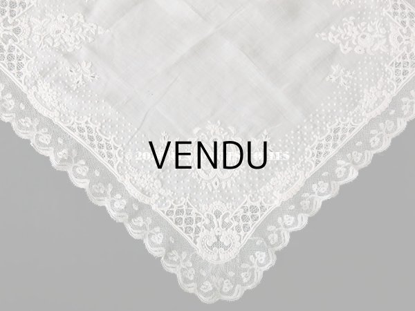 画像4:  19世紀 アンティーク  結婚式のハンカチ イニシャル【CH】 ホワイトワーク & 手編みのヴァランシエンヌレース (4)