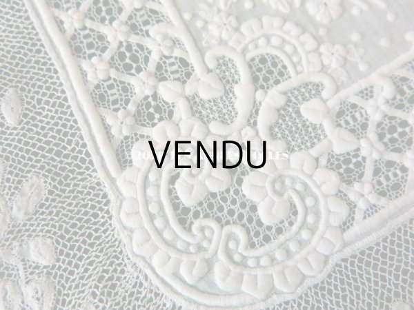 画像14:  19世紀 アンティーク  結婚式のハンカチ イニシャル【CH】 ホワイトワーク & 手編みのヴァランシエンヌレース (14)