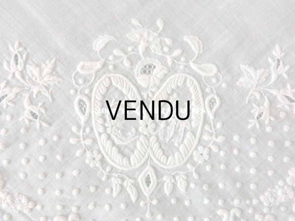 画像7:  19世紀 アンティーク  結婚式のハンカチ イニシャル【CH】 ホワイトワーク & 手編みのヴァランシエンヌレース (7)