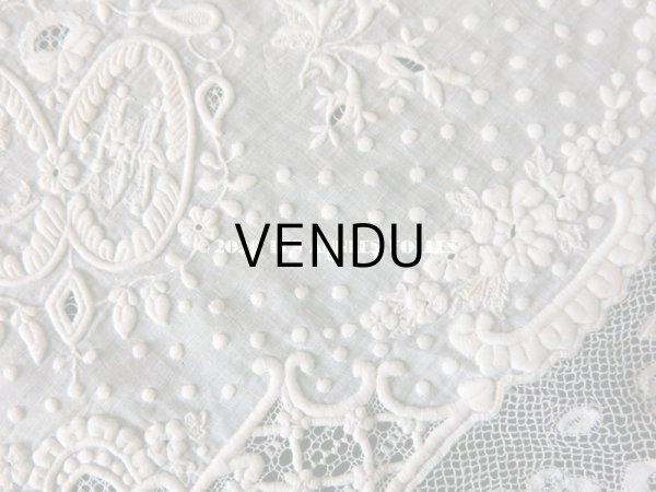 画像8:  19世紀 アンティーク  結婚式のハンカチ イニシャル【CH】 ホワイトワーク & 手編みのヴァランシエンヌレース (8)