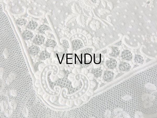 画像13:  19世紀 アンティーク  結婚式のハンカチ イニシャル【CH】 ホワイトワーク & 手編みのヴァランシエンヌレース (13)