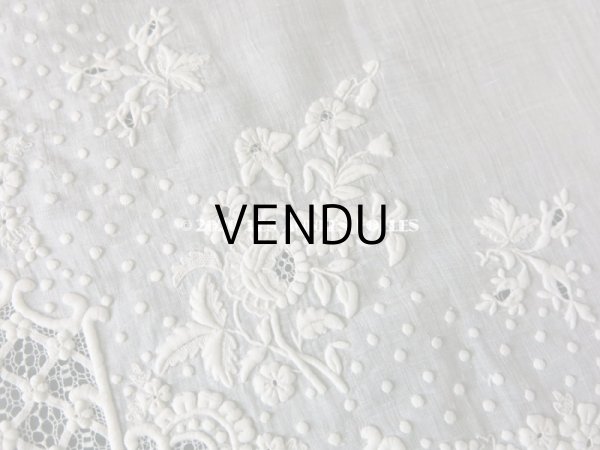 画像12:  19世紀 アンティーク  結婚式のハンカチ イニシャル【CH】 ホワイトワーク & 手編みのヴァランシエンヌレース (12)