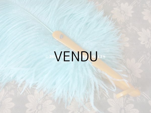 画像9: 1900年代 アンティーク 王冠付き 大きなファン  ブルーのフェザー (9)