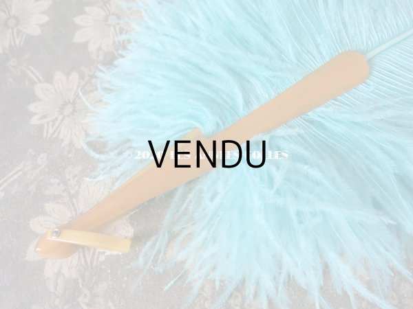 画像8: 1900年代 アンティーク 王冠付き 大きなファン  ブルーのフェザー (8)