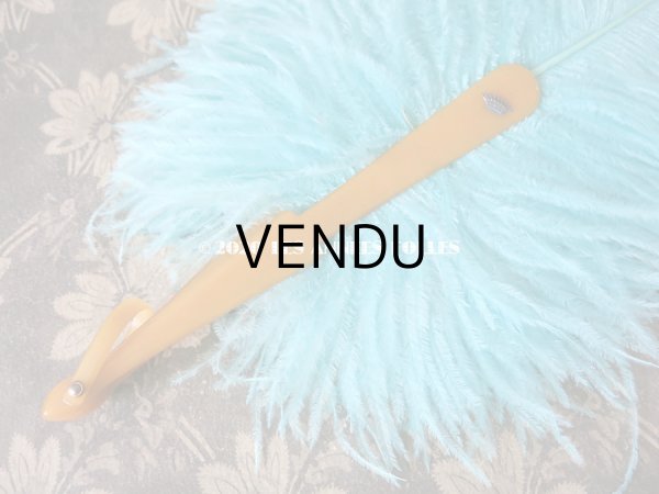 画像7: 1900年代 アンティーク 王冠付き 大きなファン  ブルーのフェザー (7)