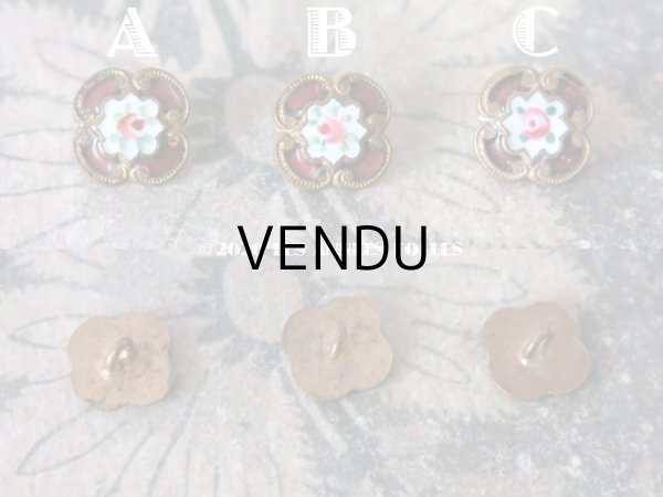 画像3: アンティーク エナメル ボタン 薔薇 ハンドペイント ホワイト＆ボルドー 9mm (3)