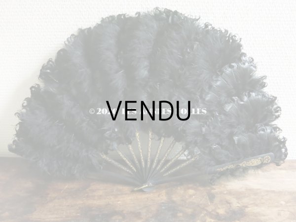 画像3: 1900年代 アンティーク ファン 白鳥の羽 黒いフェザー (3)