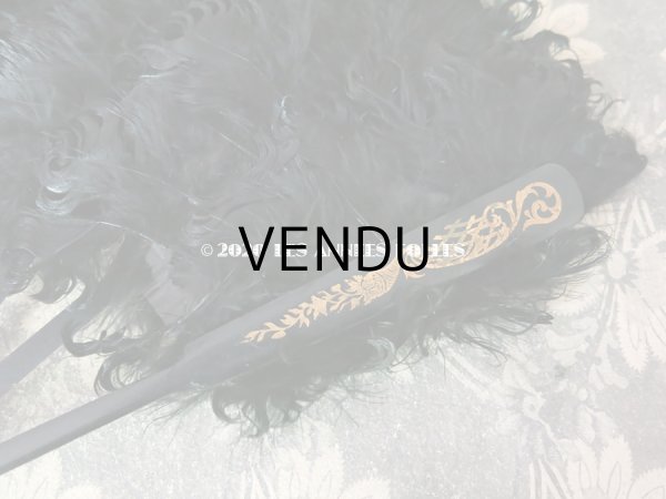 画像9: 1900年代 アンティーク ファン 白鳥の羽 黒いフェザー (9)