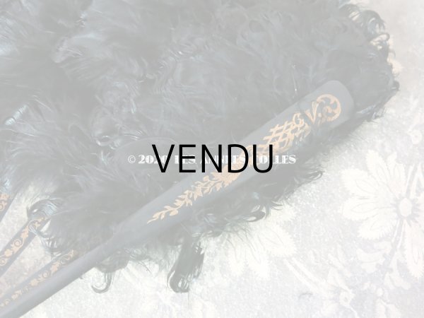 画像6: 1900年代 アンティーク ファン 白鳥の羽 黒いフェザー (6)