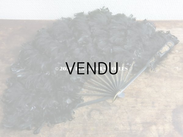 画像4: 1900年代 アンティーク ファン 白鳥の羽 黒いフェザー (4)