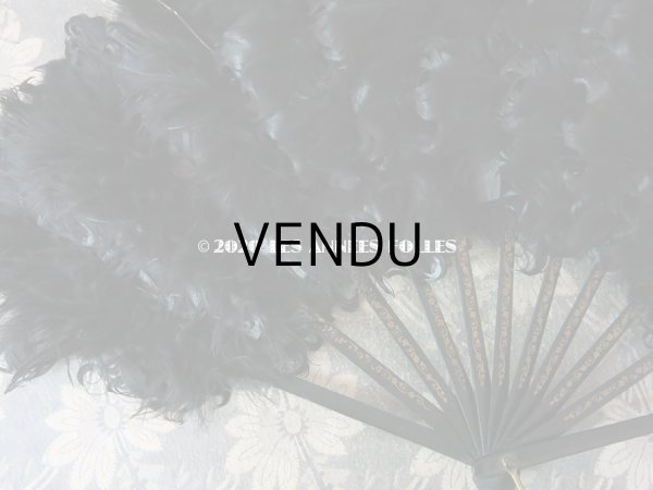 画像12: 1900年代 アンティーク ファン 白鳥の羽 黒いフェザー (12)