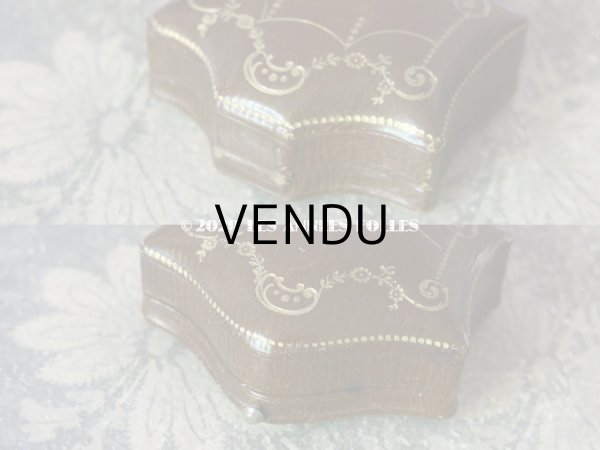 画像4: アンティーク 本革製 ジュエリーボックス 金彩入り ブラウン (4)