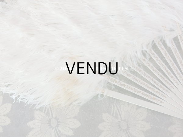 画像11: アンティーク 淡いピンクベージュのリボン付 オフホワイトのフェザーのファン  (11)