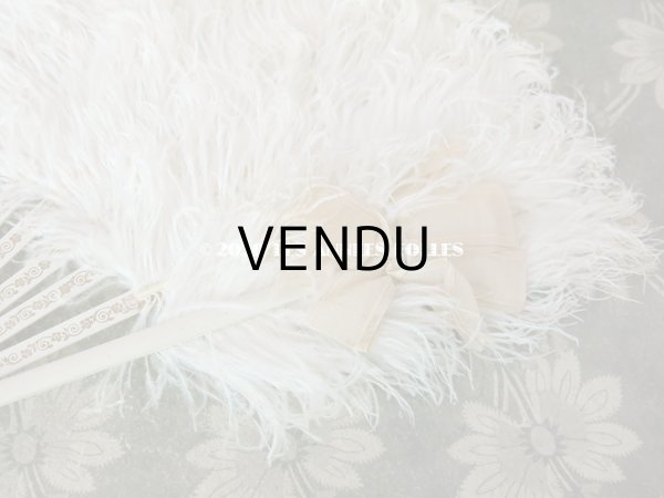 画像10: アンティーク 淡いピンクベージュのリボン付 オフホワイトのフェザーのファン  (10)