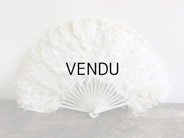 画像7: アンティーク 淡いピンクベージュのリボン付 オフホワイトのフェザーのファン  (7)