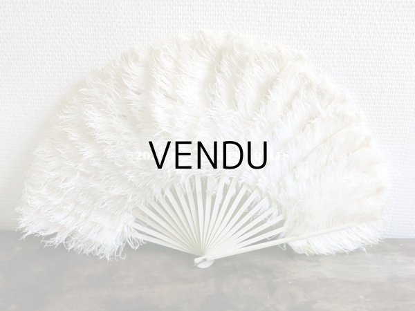 画像8: アンティーク 淡いピンクベージュのリボン付 オフホワイトのフェザーのファン  (8)