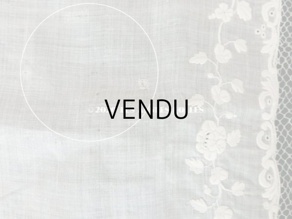 画像14: 【10周年セール対象外】 19世紀 アンティーク  結婚式のハンカチ イニシャル【MA】 ホワイトワーク & 手編みのレース (14)