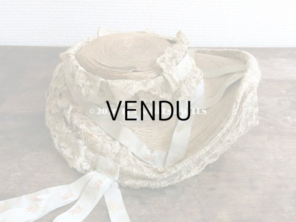 画像5: 【10周年セール対象外】 アンティーク 小さな女の子用 レース&リボン付 ストローハット  (5)