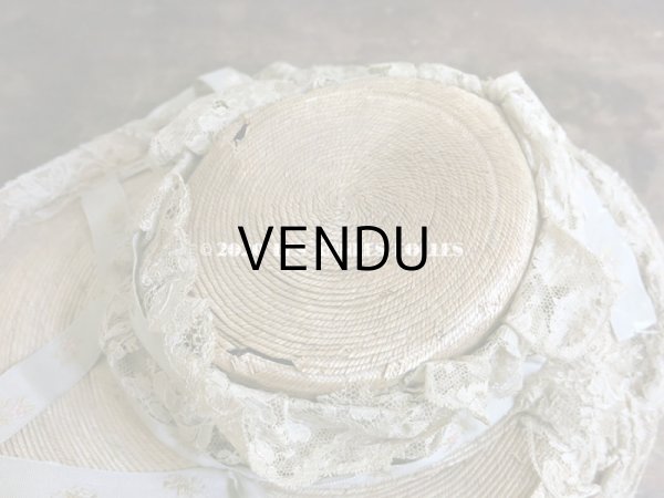 画像7: 【10周年セール対象外】 アンティーク 小さな女の子用 レース&リボン付 ストローハット  (7)